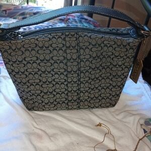 Coach logo mini bag.   Black logo on gray fabric.